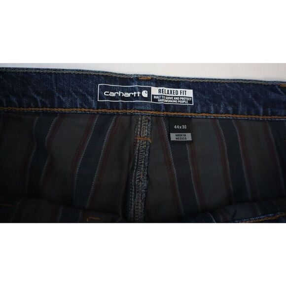 Carhartt BD4942-M Men's Sz 44x30 Blue Relaxed Fit Flannel Lined 5-Pocket Jeans - Picture 3 of 11